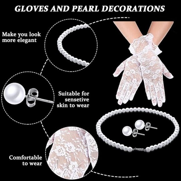4 Pcs 50s Tea Party with Short Lace Gloves